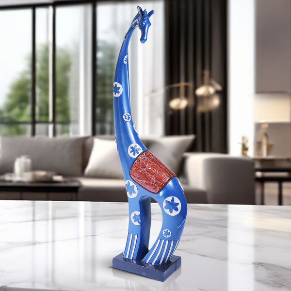 Whimsical Blue Giraffe Statue, Polyresin Home Office Decor Tabletop Centerpiece 18 inch 45 cm