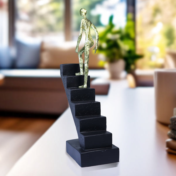 Inspirational Desk Decor, Black Statue Of Man Climbing Stairs, Cubicle Decor, 10in, 26cm by Accent Collection