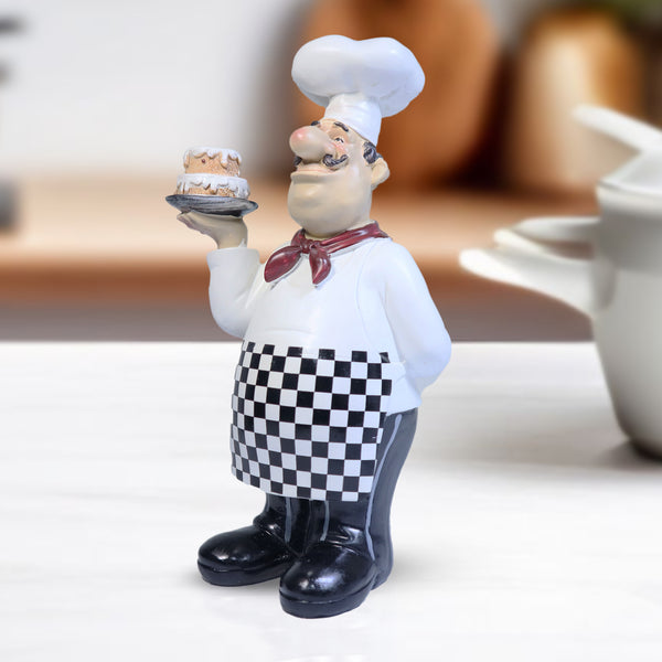 Decorative Polyresin Chef Statue, Cafe Decorations, Bakery Decor, White Kitchen Ornament 10 inch 24 cm | Home Decor