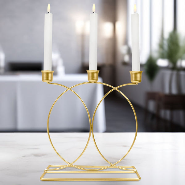 Gold Metal Taper Candle Holder, 3 Holders, Classic Minimalist Decor for Tabletops, Altar, Living Room Decor, Housewarming Gift 9 inch 23 cm