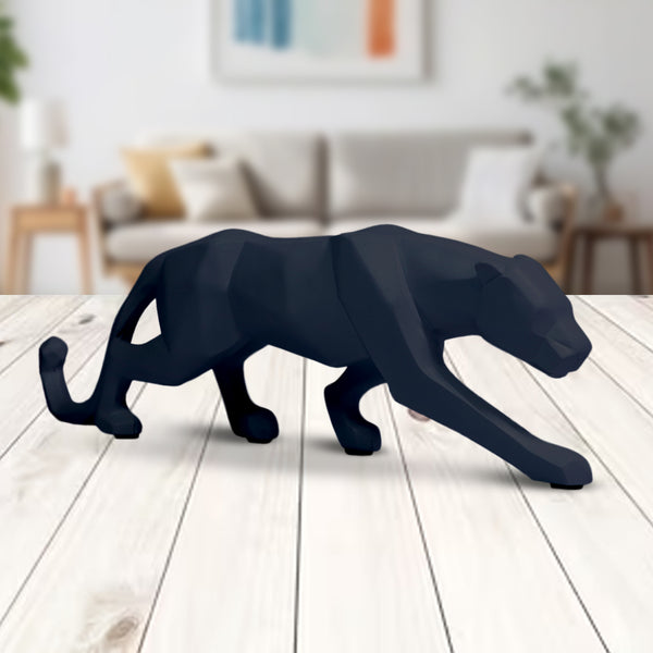 Small Black Leopard Sculpture for Home or Office, Sleek Black Desk Decor 10 inch 25 cm Wide