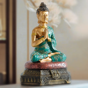 Green Gold Resin Small Buddha Statue, Zen Meditation Room Decor, Positive Energy Home Accent by Accent Collection