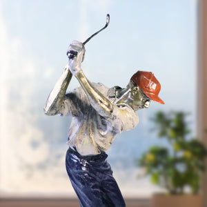 Golf Figurine Decor, Modern Sculpture, Table Centerpiece Large Statue Polyresin Silver Blue 15 inch 38 cm | Home Decor