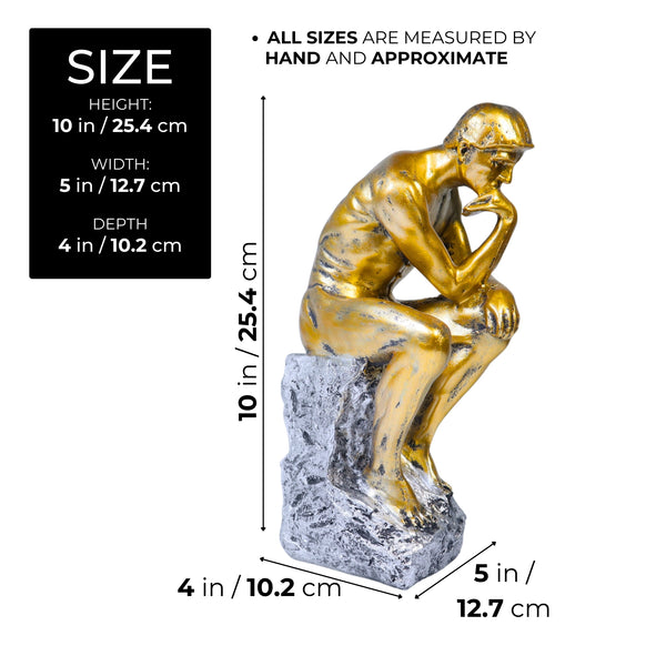 Rustic Gold Male Nude Sculpture, Auguste Rodin's The Thinker Gold Decor for Home or Office 10 inch 24 cm