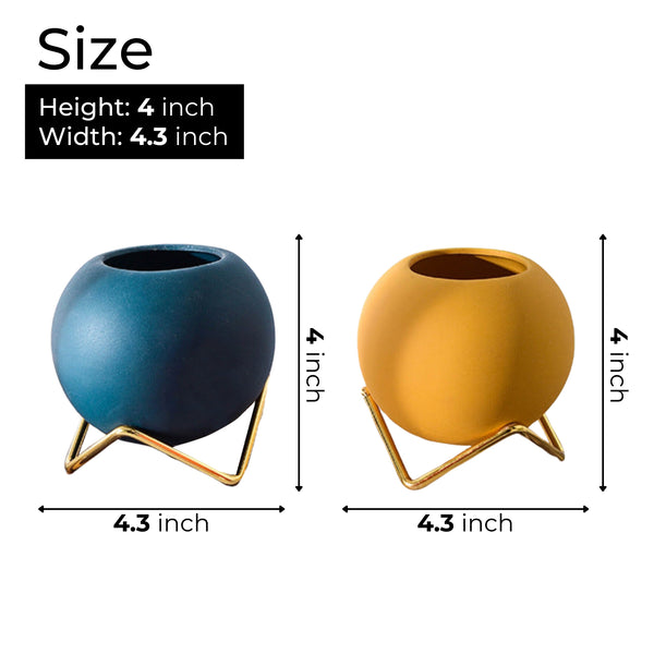 2 Pc, Cute Small Colorful Circular Vases with Golden Stand, 10 cm