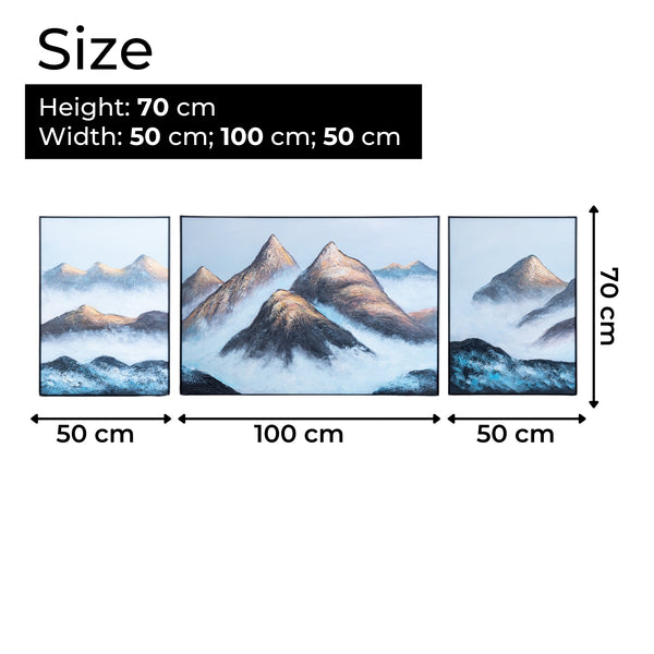 Impasto Mountain Majesty 3Pc Wood Canvas Art, Thick Textured Scenery In Brown, White, Blue, Black by Accent Collection