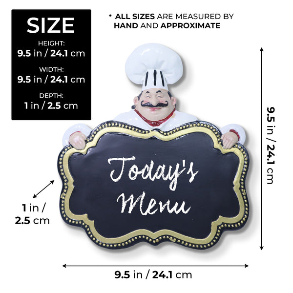 Menu Board for Restaurants, Cafes, Bakeries with Charming Resin Chef, Kitchen Wall Decor 9 in, 24cm by Accent Collection