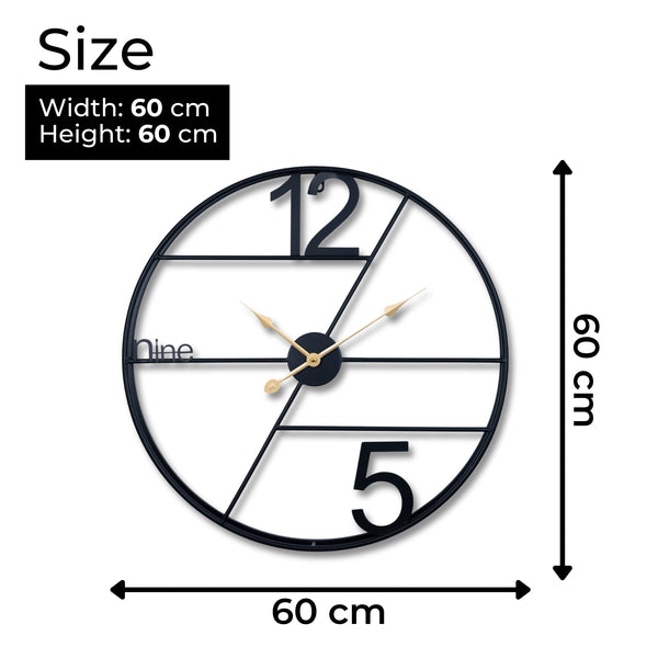 Large Black Geometric Metal Wall Clock, Simple Minimalist Clock, 60 cm 24 inch, Decorative Clock, Silent Wall Clock, Large Analog Clock, Home Decor, Wall Accent