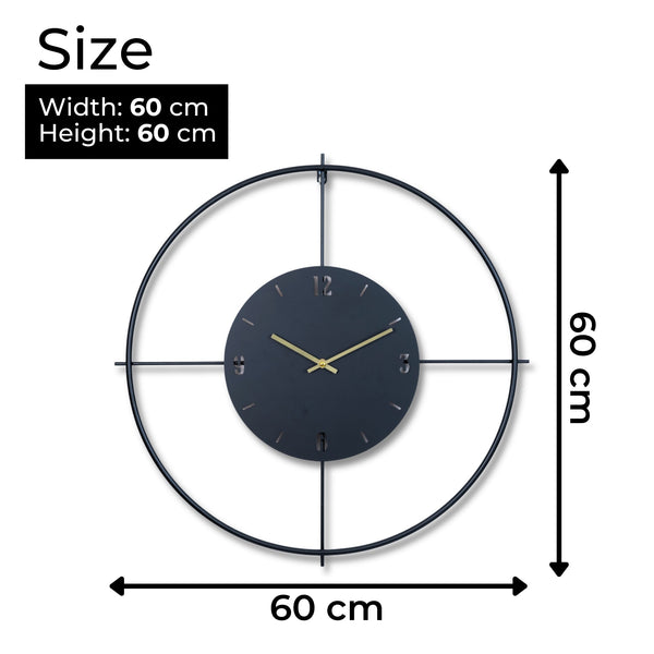 Black Minimalist Metal Wall Clock, Large Metal and Wood Clock, 60 cm or 24 inch, Silent Non-Ticking Clock, Analog Wall Clock Wall Decor, Simple Minimalist Decor for Home, Living Room, Bedroom, Office
