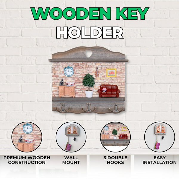 Wooden Key Holder, Wall Mount Key Hanger, Living Room Design, 3 Double Hooks, Home Organizer, Storage Solution, Entryway Hallway Decor