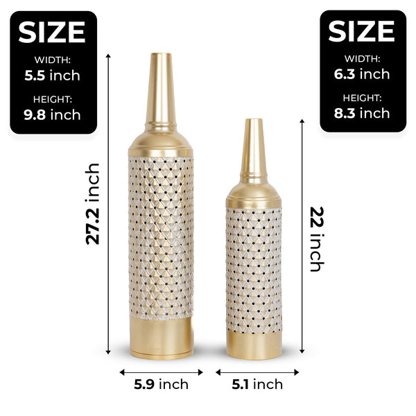 Golden Elegance 2 Pc Metal Floor Vase Set - White & Gold Tall Flower Holders For Chic Home Decor by Accent Collection