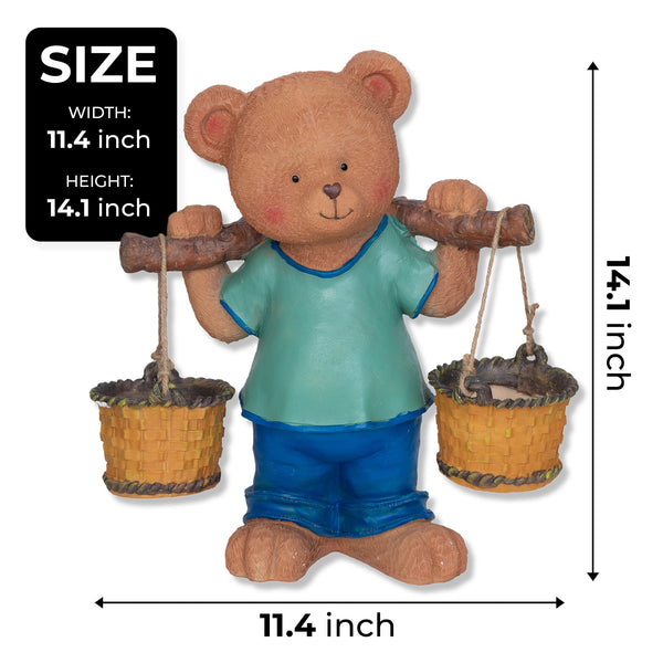 Brown Resin Cute Bear Statue With 2 Hanging Baskets, Perfect For Succulents, Outdoor Garden Or Patio Decor, Unique Fairy Garden Accessory by Accent Collection