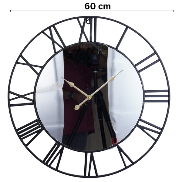 Large black wall clock with mirror, silent clock, roman clock, heavy metal clock for living room or office by Accent Collection