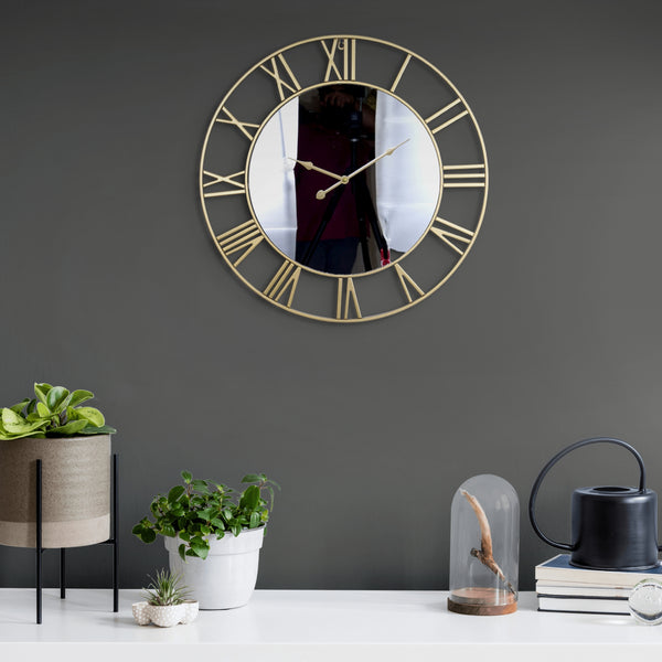 Large golden wall clock with mirror, silent clock, roman clock, heavy metal clock for living room or office by Accent Collection
