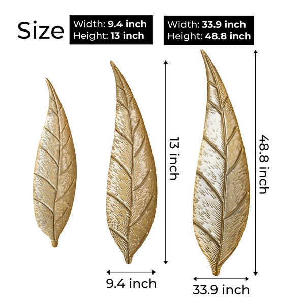 Golden Elegance 3-Piece Metal Leaves Wall Art - Versatile Gold Leaf Decor For Living, Bedroom Or Spa by Accent Collection