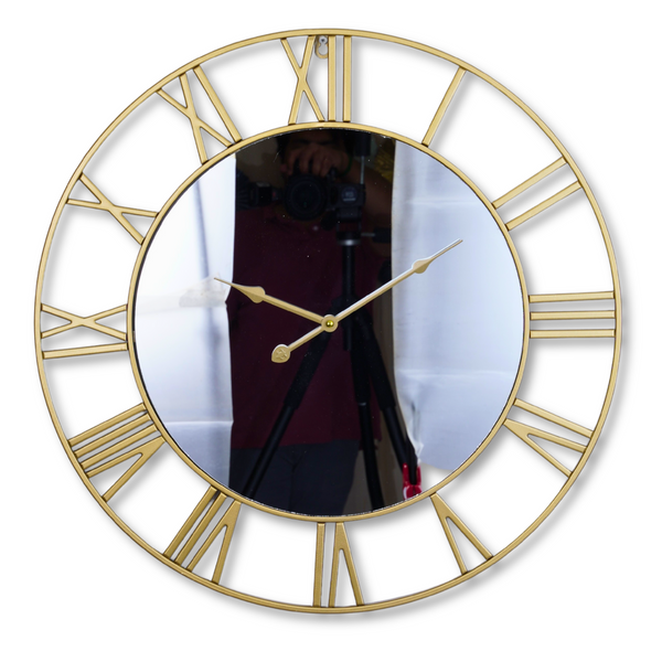 Large golden wall clock with mirror, silent clock, roman clock, heavy metal clock for living room or office by Accent Collection