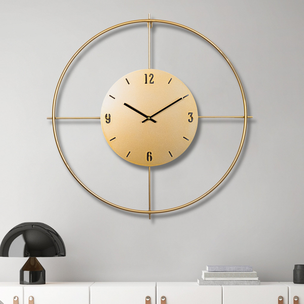 Large wall clock gold minimalist metal and wood clock 60 cm 24 inch silent clock large decorative wall clock analog