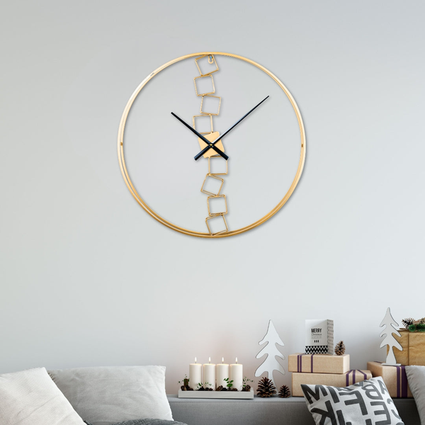 Large Gold Wall Clock, Metal Wall Clock, Abstract Stacked Blocks Design, 60 cm or 24 inch, Large Decorative Wall Clock, Modern Analog Clock, Silent Movement, Non-Ticking Wall Clock