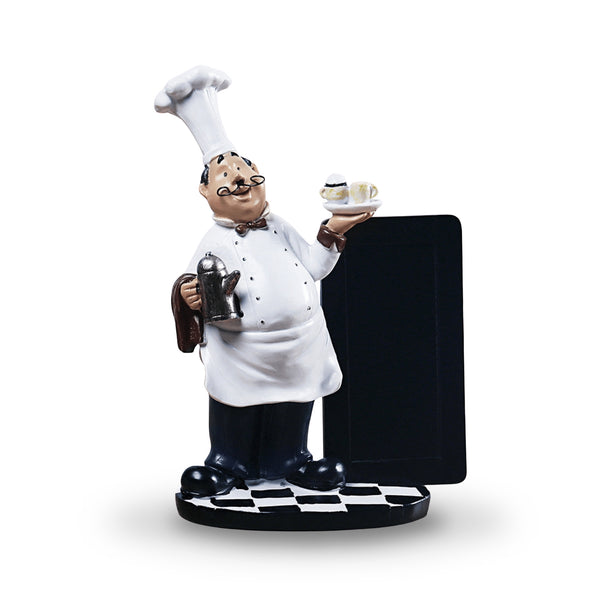 Polyresin Chef Statue with Writable Black Board Menu, Kitchen Interior Decoration, Unique Gift Idea 9 inch 23 cm | Home Decor