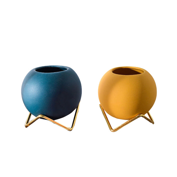 2 Pc, Cute Small Colorful Circular Vases with Golden Stand, 10 cm
