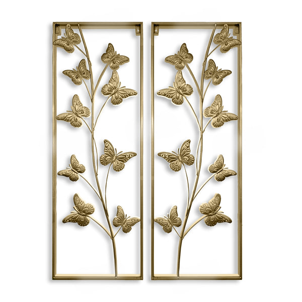 Golden Butterflies 2-Piece Set - Metal Wall Art For Master Bedroom, Boho-Chic & Minimalist Aesthetic Decor by Accent Collection