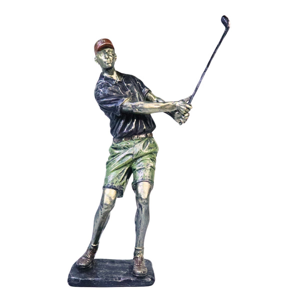 Large Green Silver Golf Figurine, Handmade Rustic Decor for Home or Office, Polyresin 14 inch 36 cm