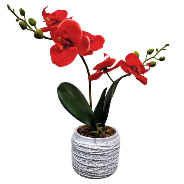Lifelike Pink Orchid In White Planter - Resin & Fiberglass Potted Fake Plant For Desk, Shelf, And Home Decor by Accent Collection