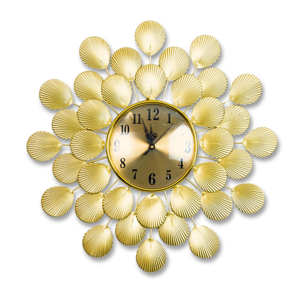 Elegant Golden Metal Clock, 45cm Abstract Feathers, Silent Non-Ticking Modern Decor for Living & Office Spaces by Accent Collection