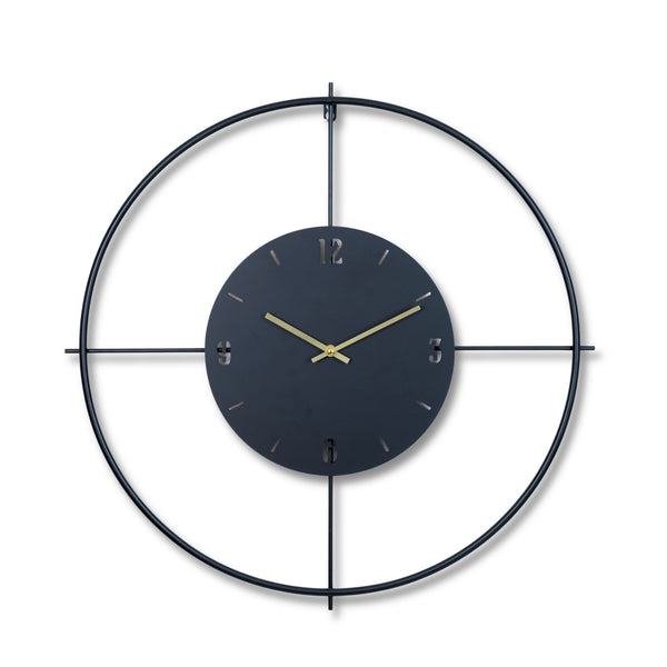 Black Minimalist Metal Wall Clock, Large Metal and Wood Clock, 60 cm or 24 inch, Silent Non-Ticking Clock, Analog Wall Clock Wall Decor, Simple Minimalist Decor for Home, Living Room, Bedroom, Office