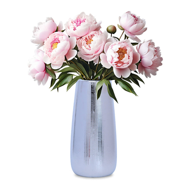 Aesthetic Silver & Chrome 25CM Ceramic Vase - Abstract Bohemian Decor For Fresh, Fake, Bud & Dry Flowers by Accent Collection