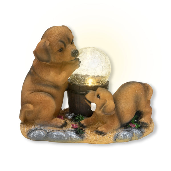 Brown Resin Solar Garden Dog Statue With 2 Playful Puppies - Perfect Gift For Dog Lovers And Gardening Enthusiasts by Accent Collection