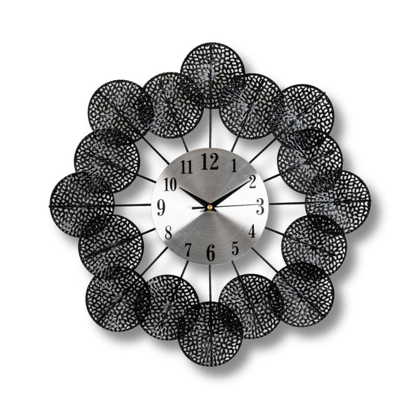 Black Wall Clock, Round Wall Clock, Abstract Shields Metal Wall Clock, Silent Analog Clock, 45 cm or 18 inch Decorative Wall Clock, Home Decor, Indoor Decoration, Wall Art for Office, Living Room
