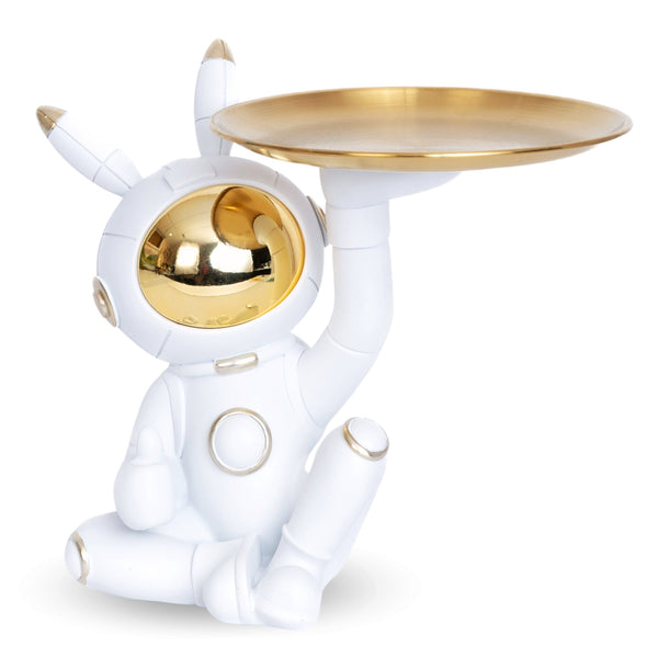Bunny Astronaut Golden Storage Tray, 23 cm High, Tabletop  Table Organizer, Key Holder, Small Items, Candy Dish Unique Birthday Gift Housewarming Indoor Decor for Home Office Living Room, Bedroom