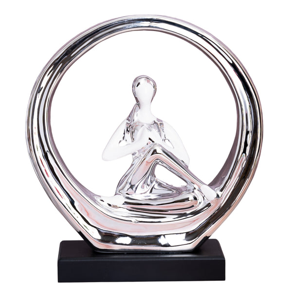 Elegant Ceramic White & Silver Chrome Yoga Girl Pose Statue - Perfect For Meditation Decor & Inspirational Fitness Gift by Accent Collection