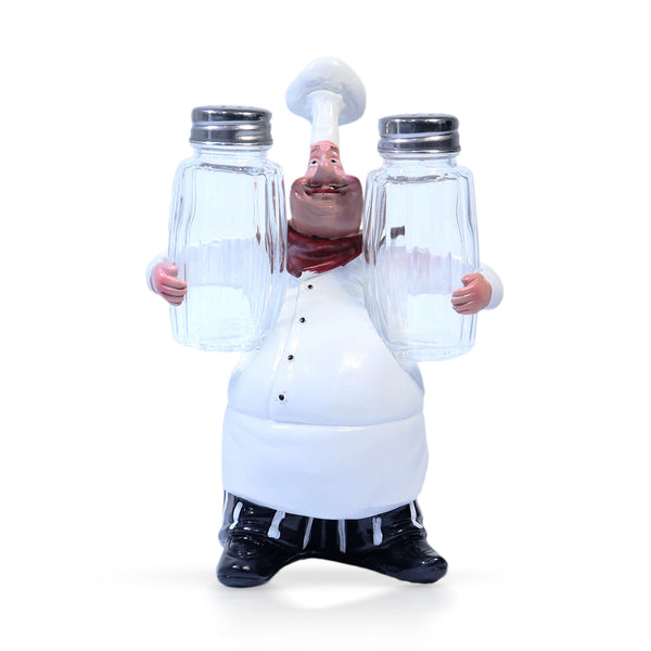 Polyresin Chef Salt and Pepper Holder Glass Shakers, Modern Kitchen Decor, Gift 7 inch 18 cm | Home Decor