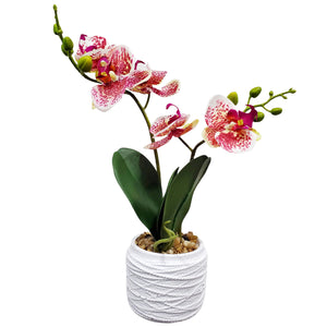 Lifelike Pink Orchid In White Planter - Resin & Fiberglass Potted Fake Plant For Desk, Shelf, And Home Decor by Accent Collection