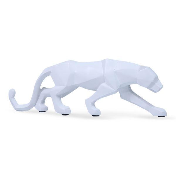 Small White Panther Sculpture Home Decor, Tabletop Centerpiece for Living Room 10 inch 25 cm Wide