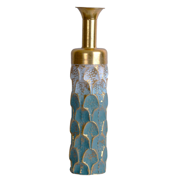 Rustic Elegance Handcrafted Tall Metal Floor Vase, Gold & Green, 26-Inch For Pampas & Dry Flowers
