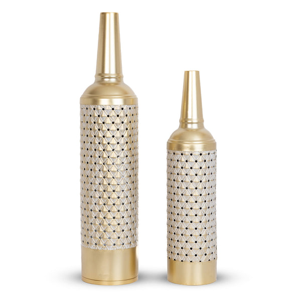 Golden Elegance 2 Pc Metal Floor Vase Set - White & Gold Tall Flower Holders For Chic Home Decor by Accent Collection