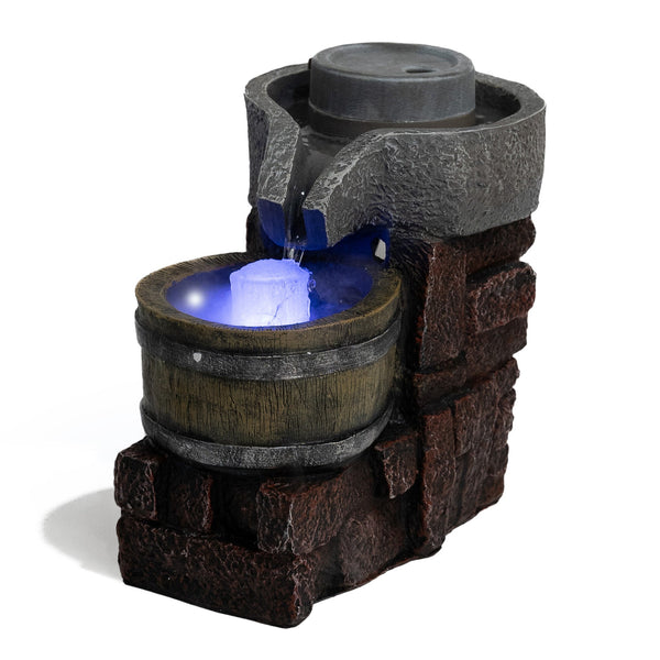 Large Indoor Outdoor Water Fountain, Brick and Stone Grinder with Mist and Lights, Relaxation Fountain Waterfall, Zen Decor, Adjustable Water Pump
