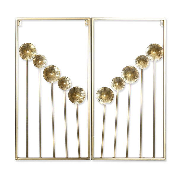 2 Piece Golden Metal Wall Decor Set, Dandelions Pattern, Abstract Flower Metal Wall Hangings, Large Wall Decor, Gold Wall Art Decor for Home, Office, Restaurant, Hotel, Contemporary, Modern
