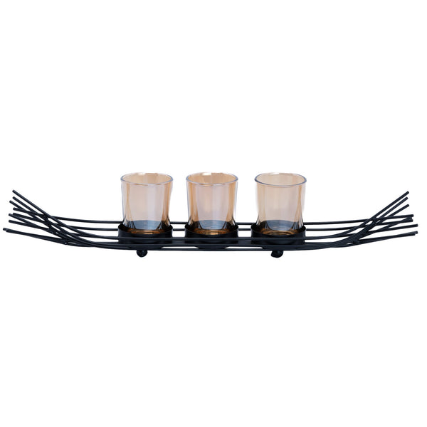 Abstract Boat Tealight Candle Holder, 3 Glass Containers Black Minimalist Decor for Home or Office, Centerpiece, Indoor Tabletop Decor, Coffee Table, Gift for Housewarming, Birthday, Christmas, Diwali