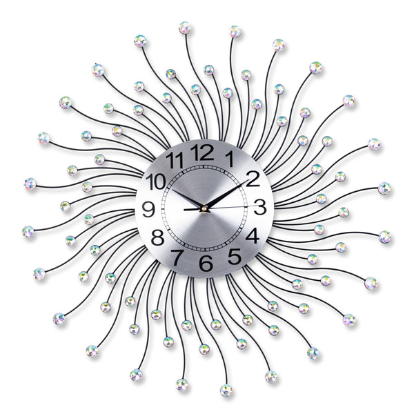 Large Sunburst Wall Clock, Crystal-Embedded Metal Wall Clock, 60 cm or 24 inch, Silent Clock, Non-Ticking Clock, Large Decorative Wall Clock, Wall Decor, Analog Wall Clock, Decor for Living Room