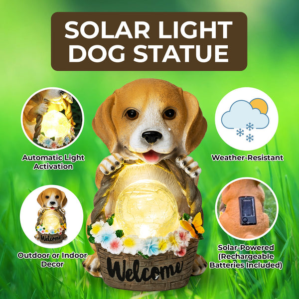 Solar Garden Decor, Dog Statue with Welcome Basket by Accent Collection Home Decor