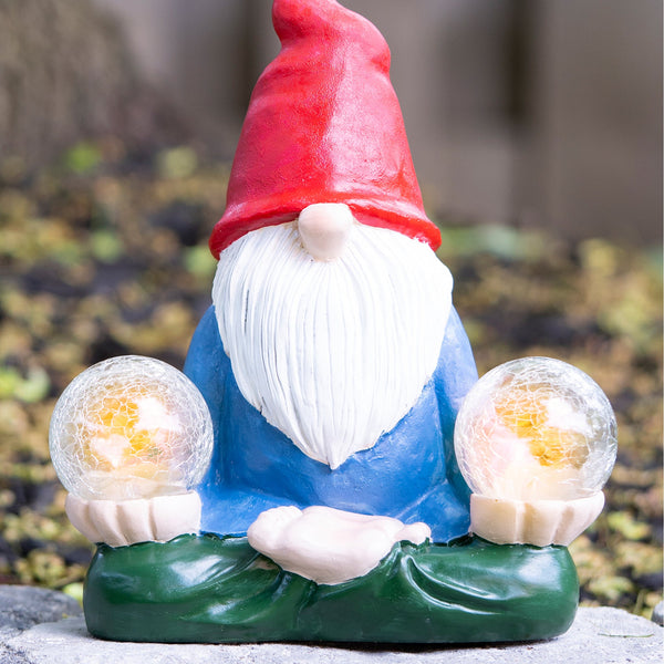 Solar Illuminated Resin Gnomes With Crystal Orbs, Red White Blue Yard Decor by Accent Collection