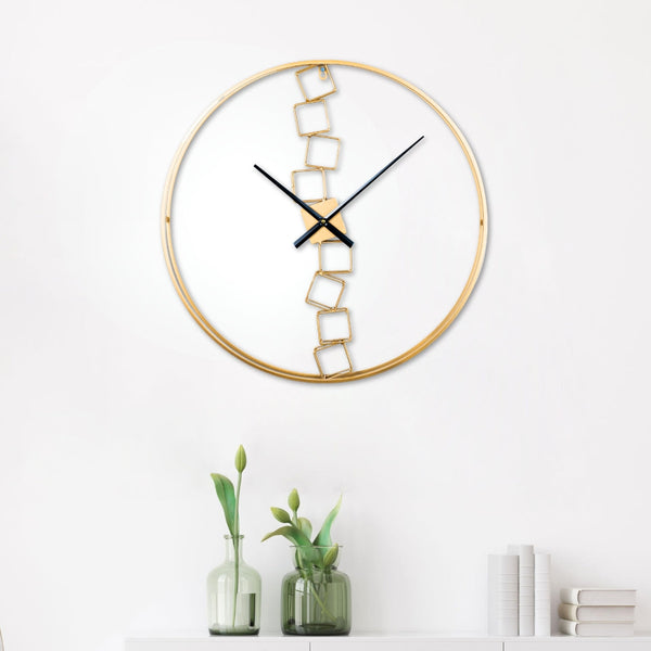 Elegant Gold Metal Wall Clock 60Cm, Silent Non-Ticking Abstract Blocks, Luxury Décor For Living Room by Accent Collection