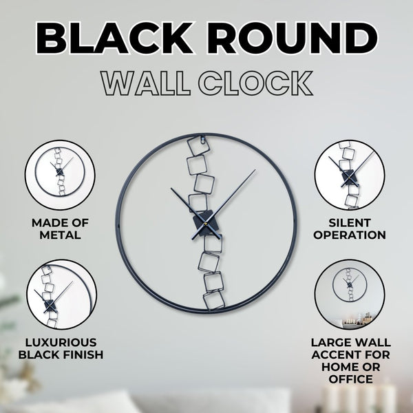 Modern stacked blocks metal wall clock, 60 cm, black by Accent Collection Home Decor