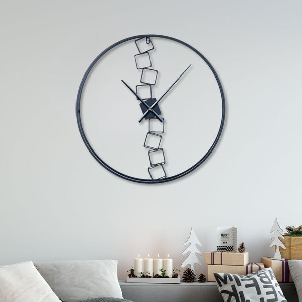 Modern stacked blocks metal wall clock, 60 cm, black by Accent Collection Home Decor