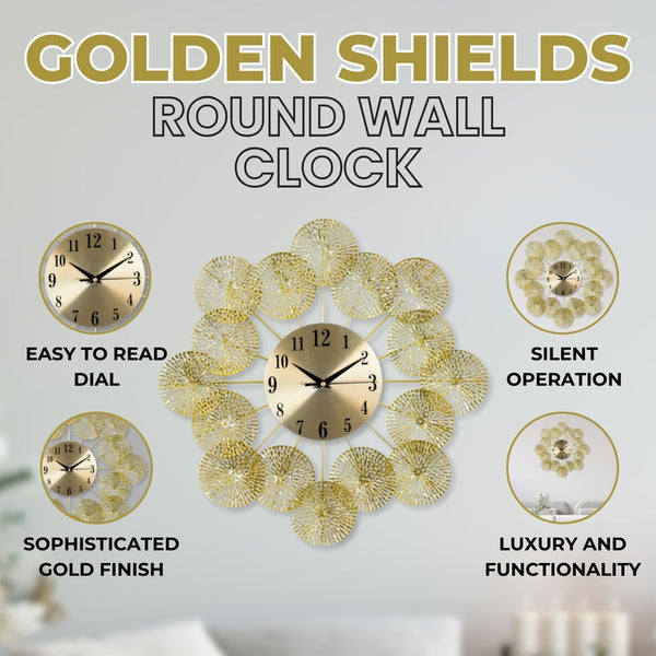 Golden Elegance: 18-Inch Silent Metal Wall Clock, Luxurious Minimalist Gold Decor For Living & Office Spaces by Accent Collection