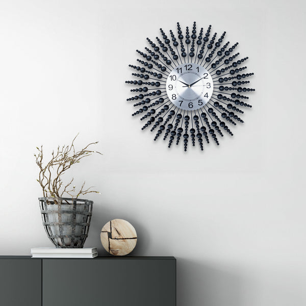 Large Carved Sunray Wall Clock, 60 cm, Metal Black by Accent Collection Home Decor